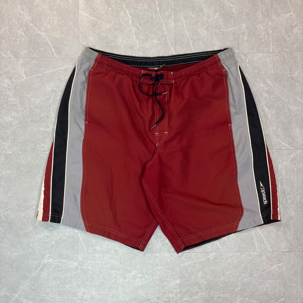 Speedo Mens Board Shorts Red Grey Black Colorblock Swim Trunks XL 36-38